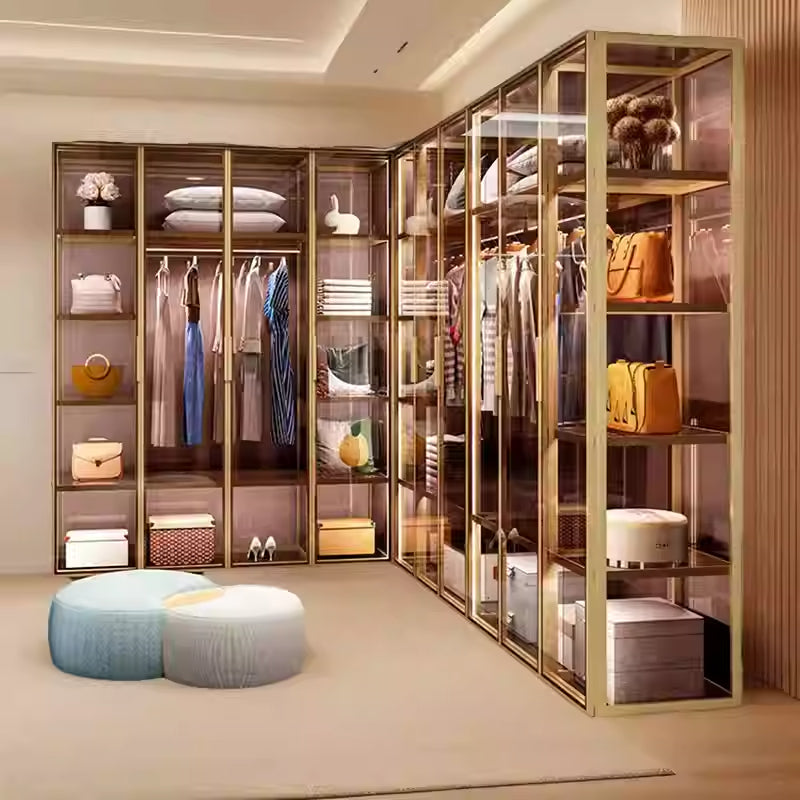High-end custom aluminum alloy glass wardrobe modern simple cloakroom wardrobe with light luxury jewelry jewelry showcase