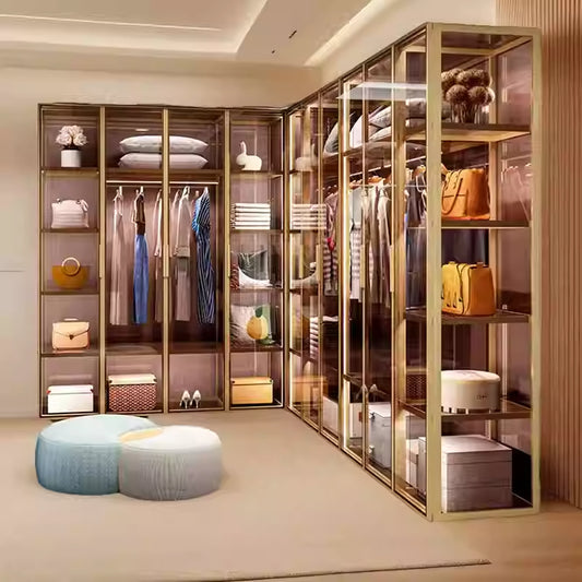 High-end custom aluminum alloy glass wardrobe modern simple cloakroom wardrobe with light luxury jewelry jewelry showcase
