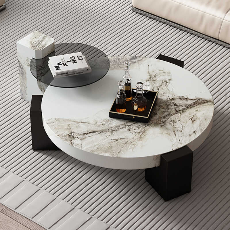 Italian natural marble coffee table living room small household light luxury circular designer advanced French
