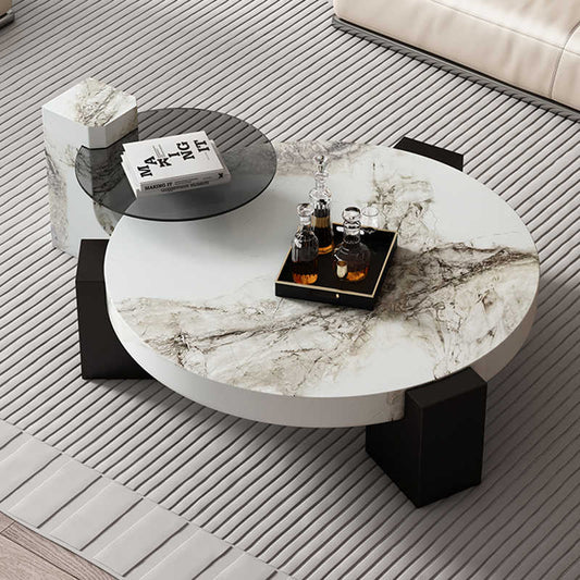 Italian natural marble coffee table living room small household light luxury circular designer advanced French