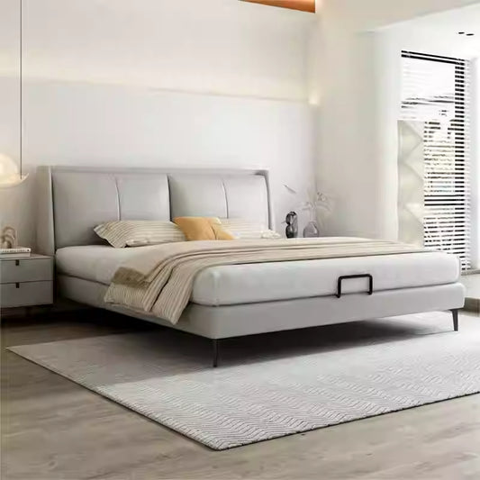 Modern simple leather bed Italian minimalist small unit light luxury leather bed