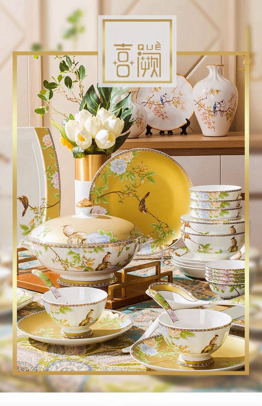 Rice bowl home 12 with Chinese dish set Jingdezhen bone China tableware set ceramic