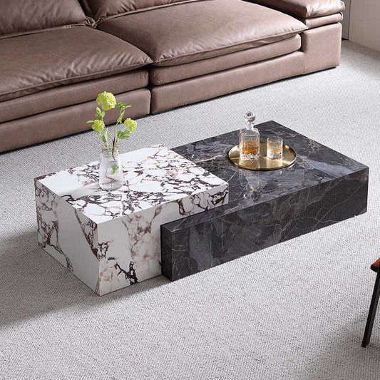 Italian rock panel tea table natural marble rectangular tea table luxury stone living room light luxury minimalist villa retractable tea table