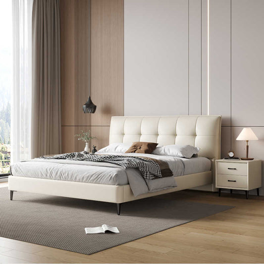 Napa leather bed Nordic Light luxury 1.8m soft package wedding bed Leather bed simple modern master bedroom double bed