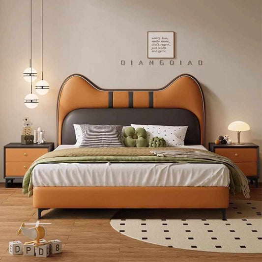 Children's bed Modern simple leather bed for boys and girls 1.5m Bedroom Cat single bed 1.2m leather bed for small units