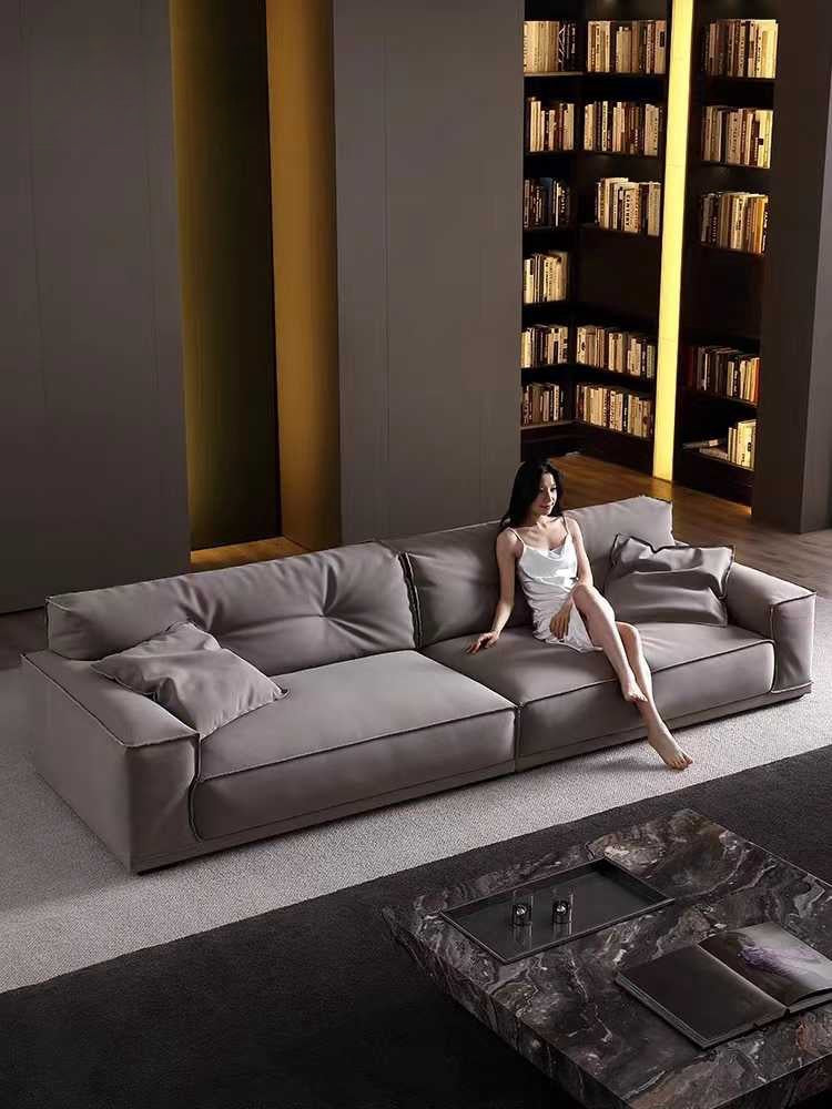 Modern simple silicone leather Damascus sofa light luxury network red tofu block sofa ultra deep sitting wide straight sofa