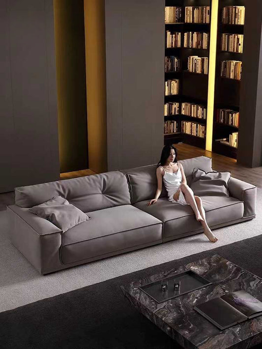 Modern simple silicone leather Damascus sofa light luxury network red tofu block sofa ultra deep sitting wide straight sofa