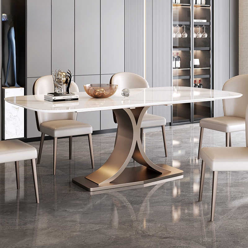 Italian light luxury light rock plate rectangular stainless steel dining table