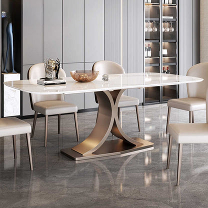 Italian light luxury light rock plate rectangular stainless steel dining table