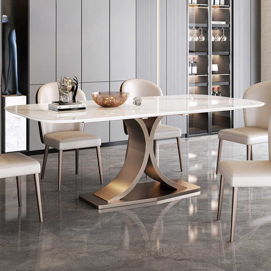 Italian light luxury light rock plate rectangular stainless steel dining table