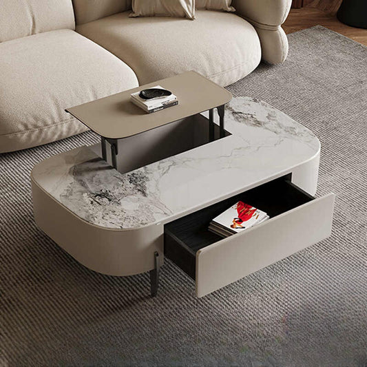 Italian simple rock panel tea table 46 Italian small living room can lift storage tea table household multi-functional tea table