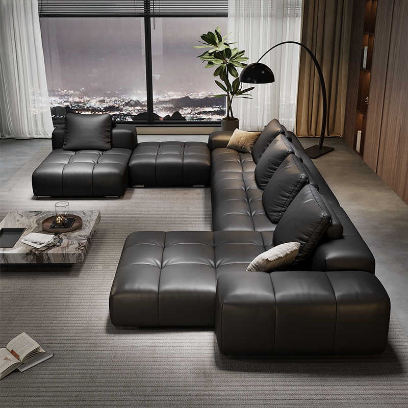 Italian minimalist pixel leather sofa living room modern simple size apartment module sofa with corner Concubine