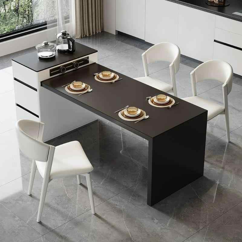 Small apartment rock slab island table integrated dual use modern simple cream wind retractable household multi-functional tea table