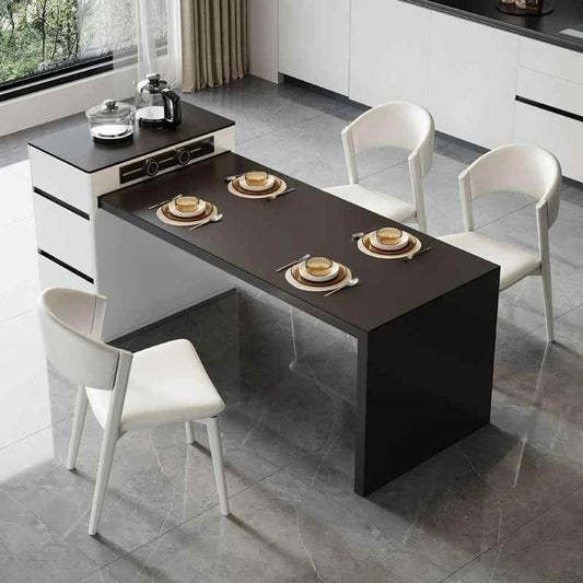 Small apartment rock slab island table integrated dual use modern simple cream wind retractable household multi-functional tea table