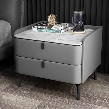 All solid wood bedside cabinet light luxury rock board storage cabinet Bedroom simple modern bedside cabinet leather small apartment storage cabinet