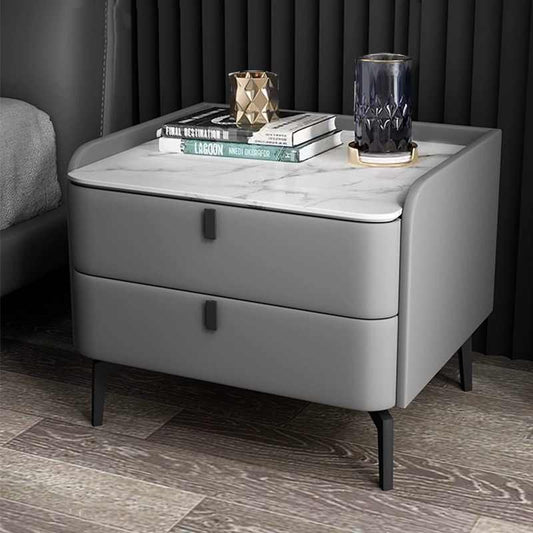All solid wood bedside cabinet light luxury rock board storage cabinet Bedroom simple modern bedside cabinet leather small apartment storage cabinet