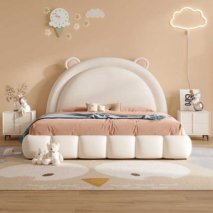 Puff baby bed Girl Cartoon Bear Boy bed all solid wood leather soft wrap Cream wind Princess bed Girl bed