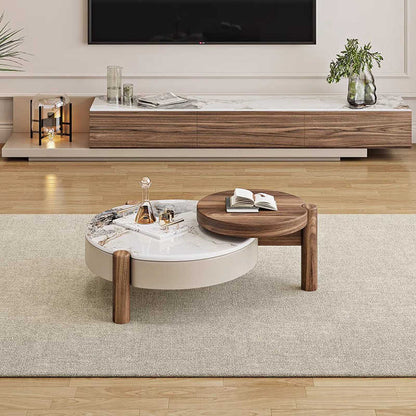 Nordic modern simple retro log luxury stone round coffee table TV cabinet combination size apartment
