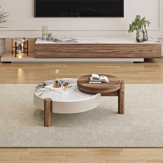 Nordic modern simple retro log luxury stone round coffee table TV cabinet combination size apartment