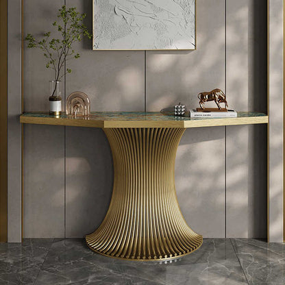 Light luxury entrance porch table against the wall at the end of the corridor decorative cabinet stainless steel end view terrace villa high-end entrance terrace