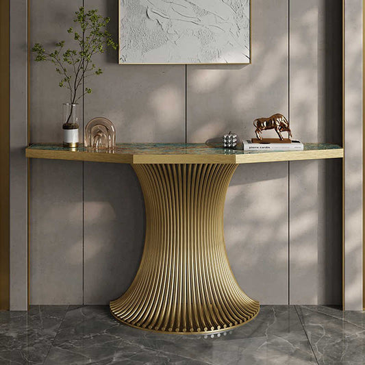 Light luxury entrance porch table against the wall at the end of the corridor decorative cabinet stainless steel end view terrace villa high-end entrance terrace