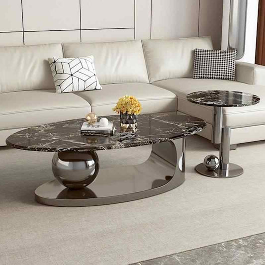 Supercrystalline stone luxury stone tea table oval size combination of modern simple living room villa tea table 2 side several