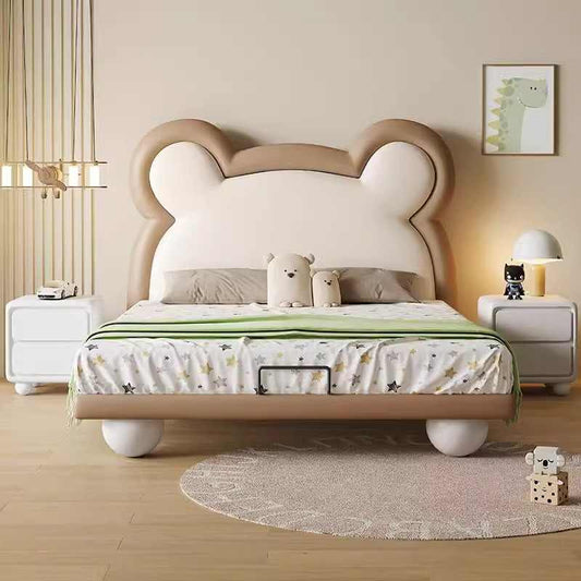 Children's bed Boys Girls Cartoon Bear floating bed with smart Led lights Soft cover art bed 1.2 solid wood frame