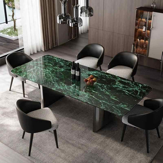 Light luxury senior imported large flower green luxury stone pure natural marble table new high-end luxury rectangular dining table