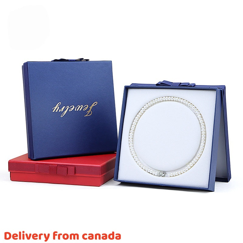 Jewelry Gift Box for Pearl Necklace, Paper Presentation Case with Ribbon,  White Insert Tray