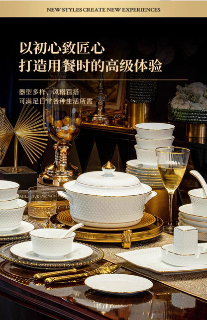 Jingdezhen bone China tableware set pure white underglaze porcelain bowl plate housewarming dish set home