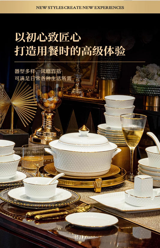 Jingdezhen bone China tableware set pure white underglaze porcelain bowl plate housewarming dish set home