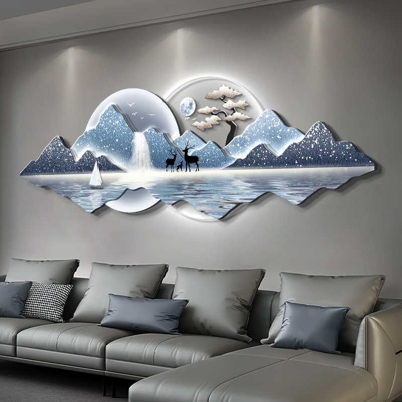 Water generates wealth light luxury living room decorative painting New Chinese sofa background wall hanging painting advanced sense welcome pine wall lamp painting