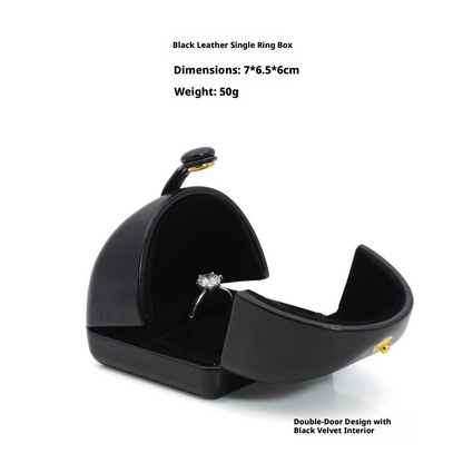 5PCS Black PU Leather Snap Jewelry Box, Faux Leather Ring Earring Bangle Pendant Case