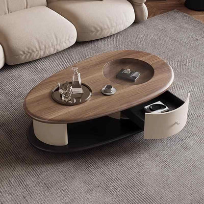 Italian minimalist retro home living room size solid wood ancient style simple modern senior oval coffee table