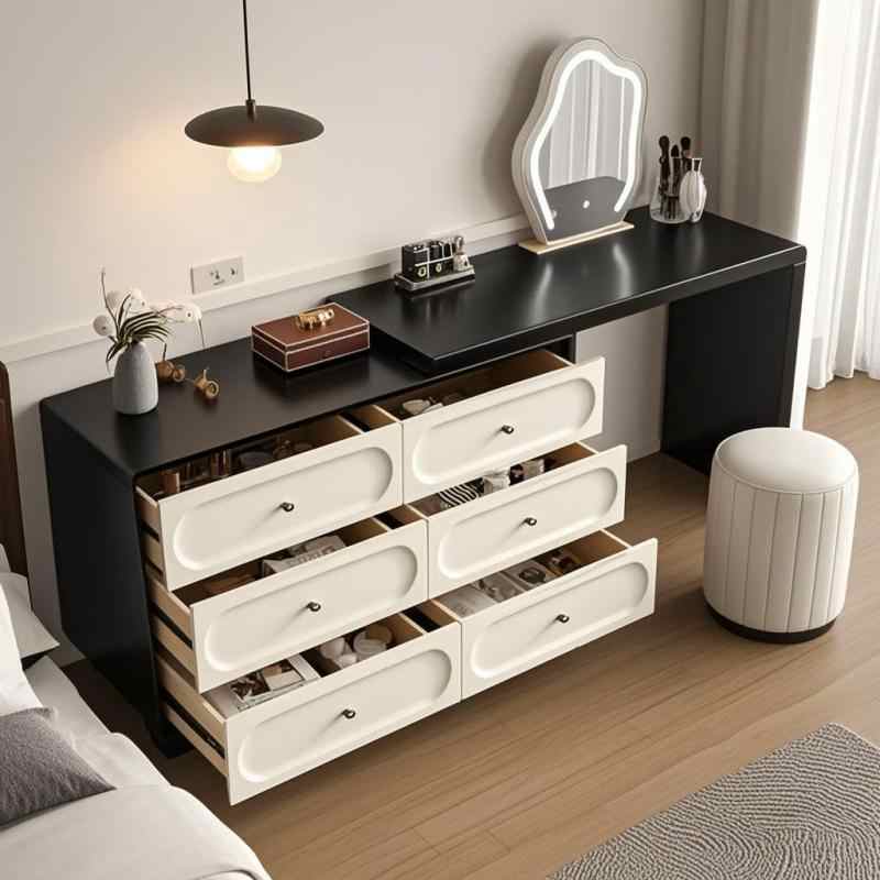 Retractable dressing table Solid wood black and white cream in ancient style baking paint bed tail bucket cabinet one bedroom simple makeup table