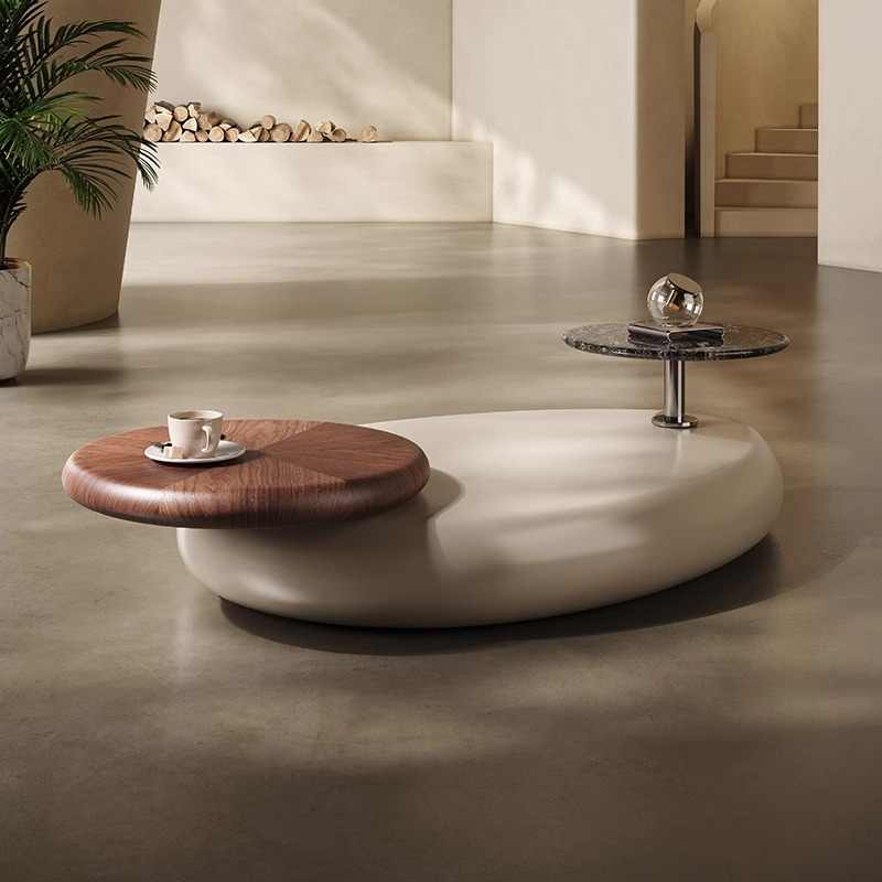 Cobblestone coffee table Modern simple marble can rotate oval designer shaped home low few