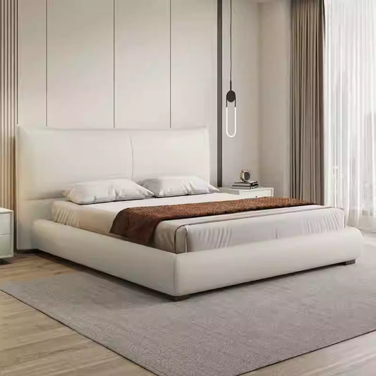 Italian minimalist Chanel leather bed Modern simple top layer leather bed High-end master bedroom double bed edging soft bed