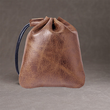 10pcs Top-Grain Leather Jewelry Pouch, Genuine Cowhide Drawstring Bag, Soft Anti-Scratch Storage, Gift Packaging