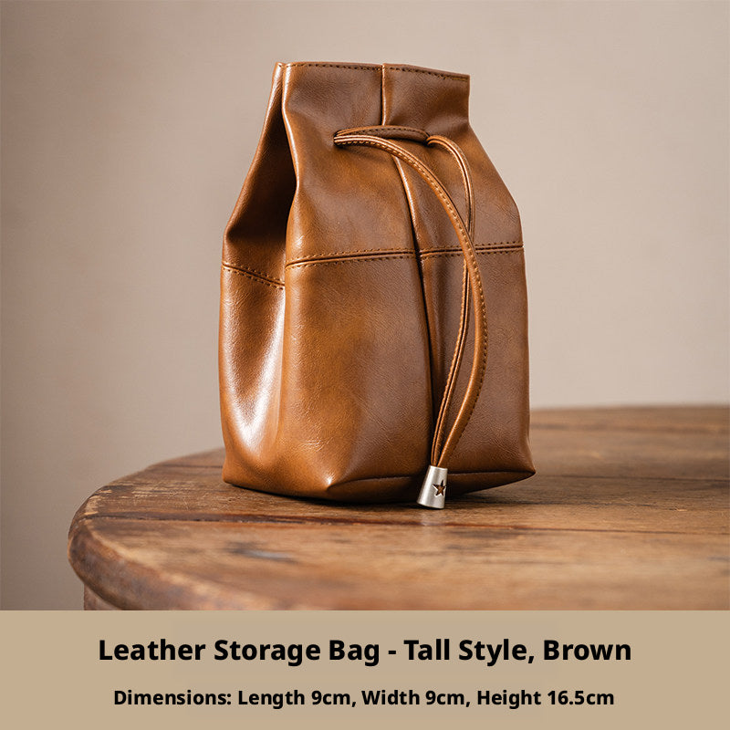 5pcs Oil-Waxed Leather Drawstring Pouch, Jewelry Travel Organizer, Star Hardware Bag