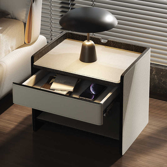 Italian minimalist saddle leather bedside table rectangular 2023 new leather bedside storage cabinet height 50cm short