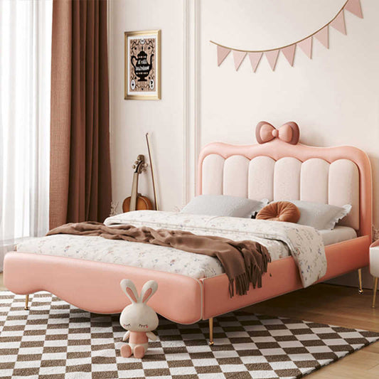 Children's Bed Girl Bow Princess Sheets Person 1.5m Girl Dream Castle Children's Room Solid wood soft cover bed