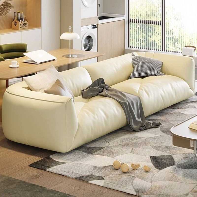Italian minimalist leather puff sofa home small living room high-end retro