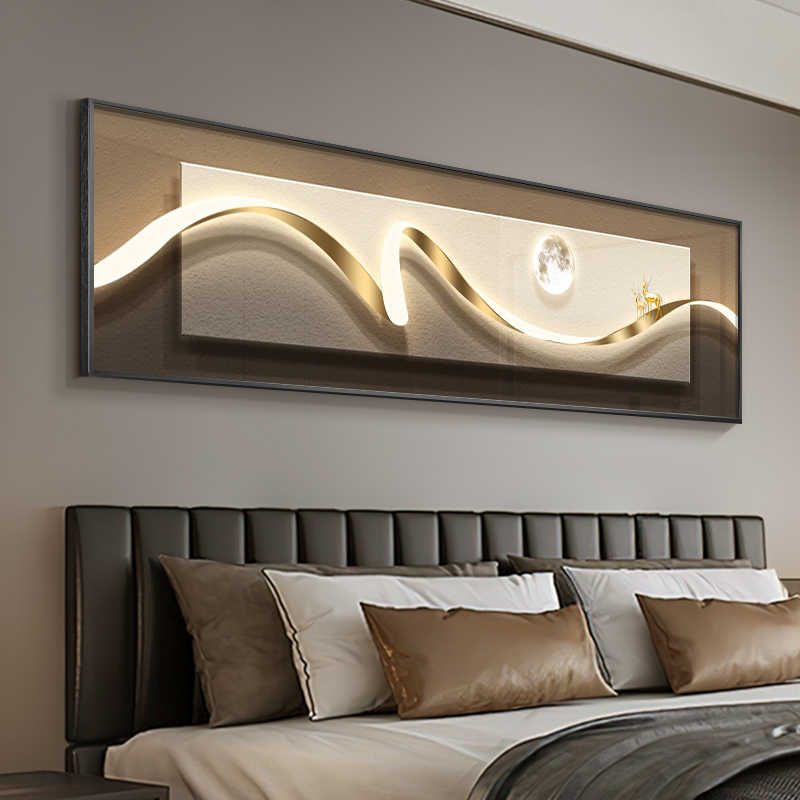 Modern light luxury bedroom painting bedside decoration painting advanced sense simple abstract room master bedroom background wall horizontal plate hanging painting