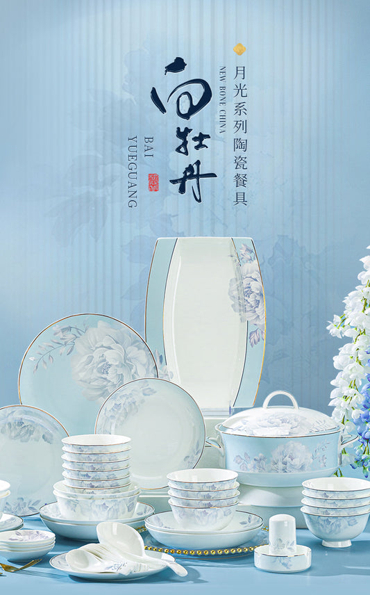 6 dish set household light luxury Chinese ceramic tableware set Jingdezhen relocation bowl dish chopsticks combination