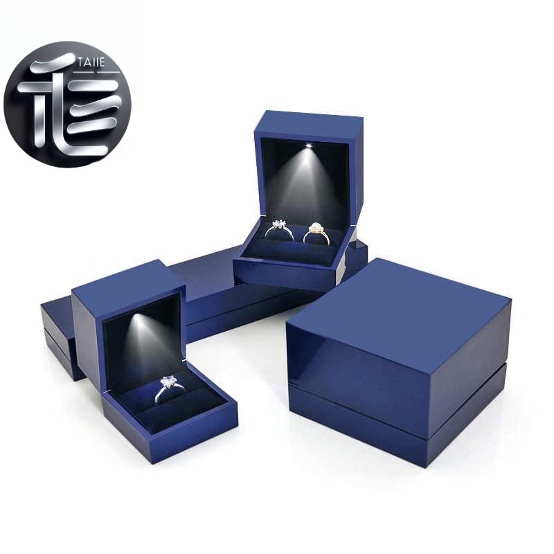 5pcs Navy Blue LED Jewelry Box with Velvet Interior for Ring and Necklace