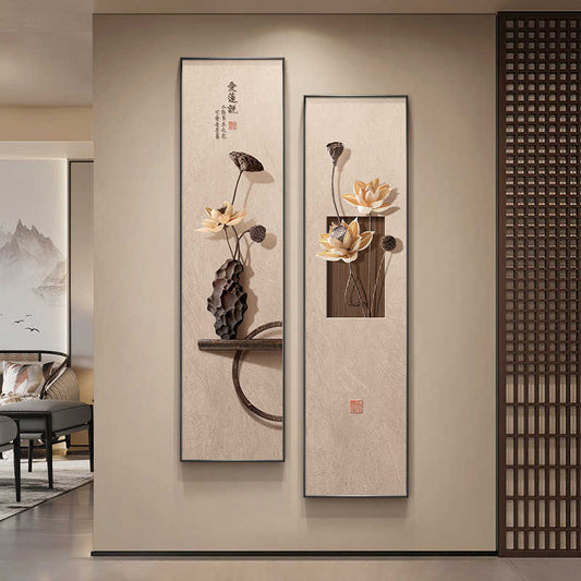 New Chinese style porch decorative painting Lotus flower vertical version corridor corridor hanging painting Zen living room teahouse background wall painting