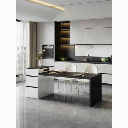 Small apartment rock slab island table integrated dual use modern simple cream wind retractable household multi-functional tea table