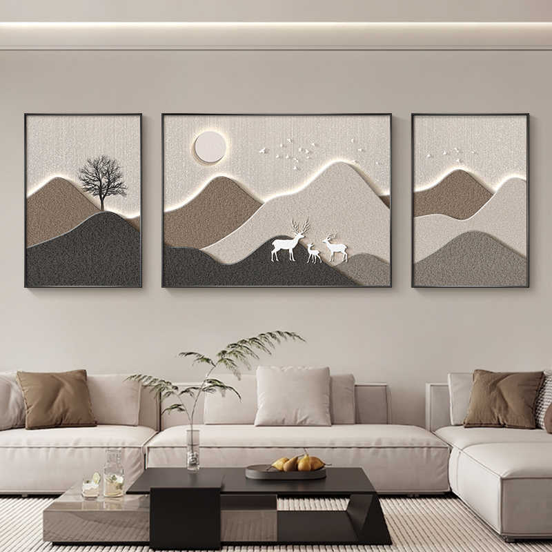 Backed by the mountain living room decorative painting modern simple sofa background wall hanging painting advanced sense atmosphere triplet wall painting