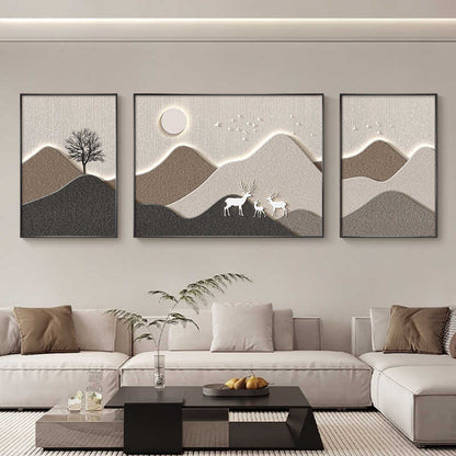 Backed by the mountain living room decorative painting modern simple sofa background wall hanging painting advanced sense atmosphere triplet wall painting