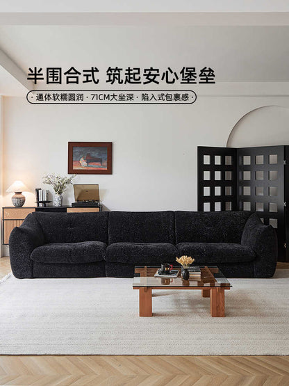 Fabric retro sofa designer Glutinous rice cake cream sand hair living room large flat combination sofa